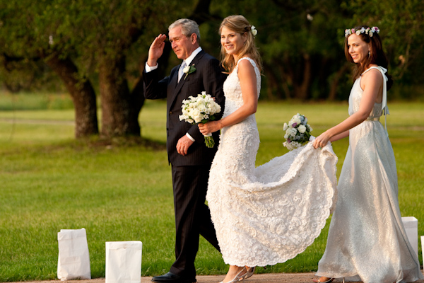 photo by Washington DC wedding photographer Paul Morse - Jenna Bush walking down the aisle with her father George W. Bush